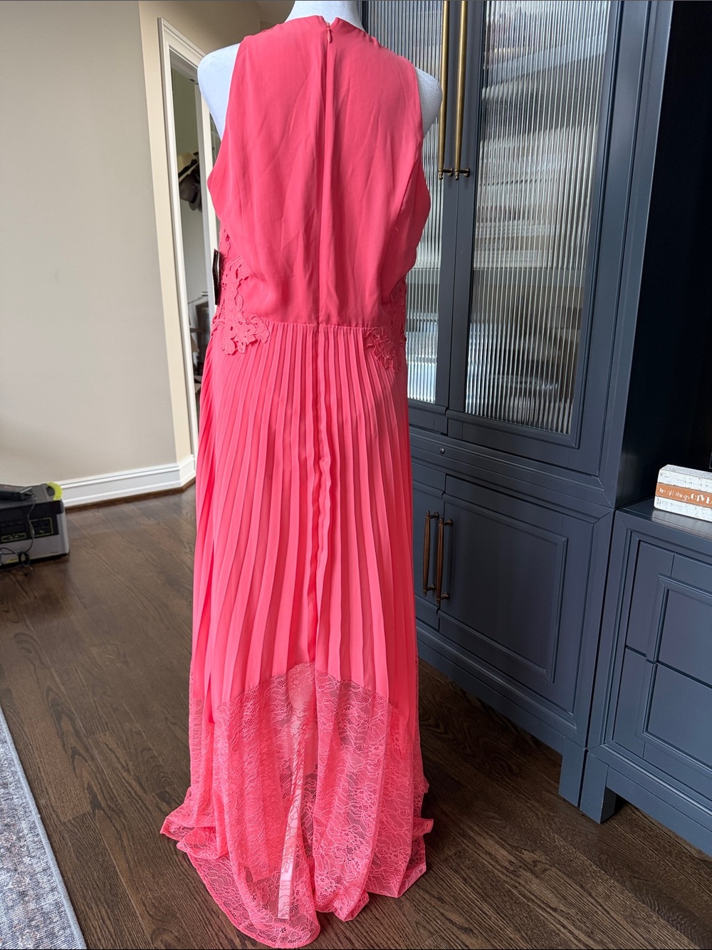 Boston Proper Coral Pink Lace & Pleated Maxi Dress - Picture 7 of 10